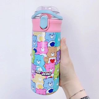 Carebears กระติกน้ำเก็บอุณหภูมิ ขวดน้ำสำหรับเด็ก รูปแบบการ์ตูน แบบมีที่หิ้ว+หลอดดูด 500 ml