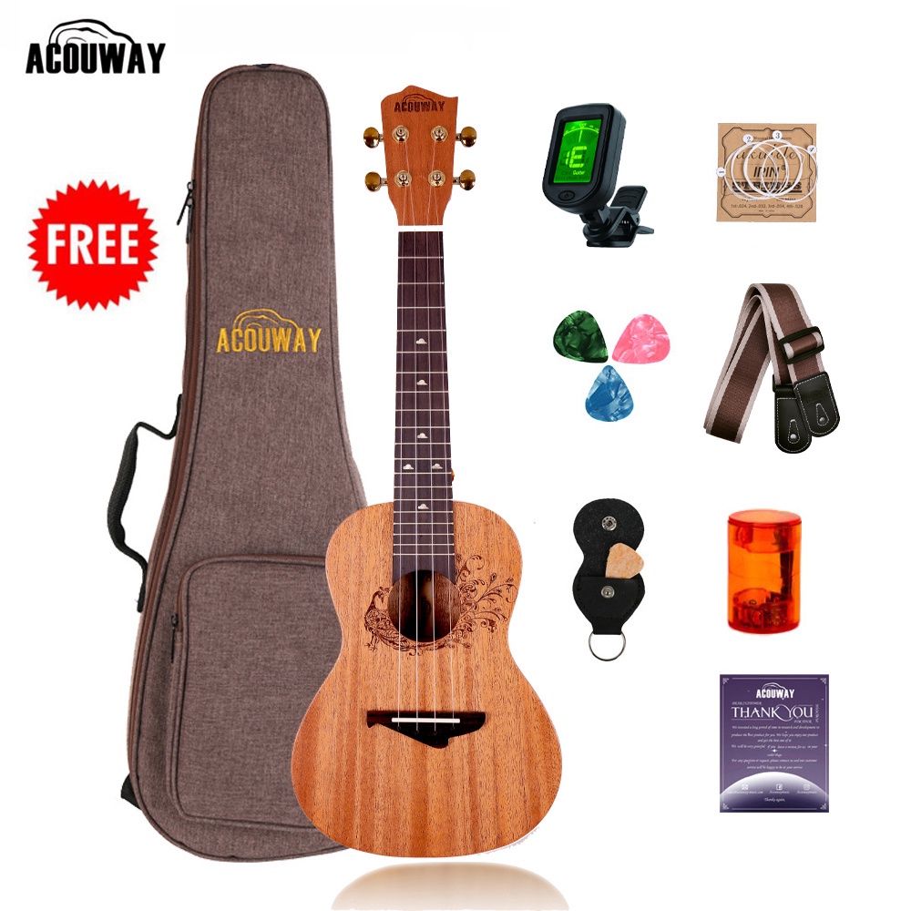 Acouway อูคูเลเล่โซปราโน/คอนเสิร์ต/เทเนอร์ ukulele 21/24/26 นิ้ว ทำด้วยไม้มะฮอกกานี  4 สาย กีต้าร์ตัวเล็ก