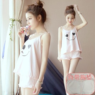 ชุดนอน แบบบาง น่ารัก สองชิ้น แฟชั่นฤดูร้อน สําหรับนักเรียนหญิง