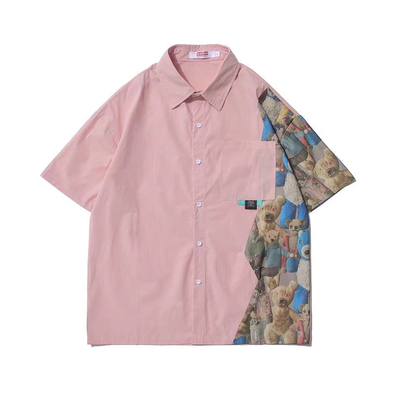 เสื้อเชิ้ตแขนสั้น คอปก ทรงหลวม ออกแบบดี แฟชั่นฤดูร้อน สําหรับผู้ชาย และผู้หญิง 1256