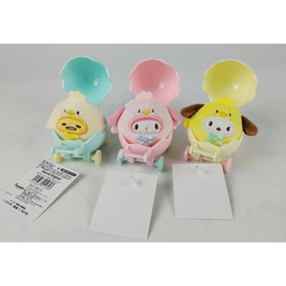 Japan Sanrio Melody Gudetama Pochacco Kuromi Cinnamoroll Pompompurin Easter Baby Piyo Plush+Egg Trolley 911303