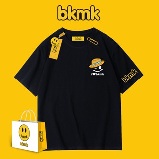 Bkmk เสื้อยืดแขนสั้น ผ้าฝ้ายแท้ พิมพ์ลายการ์ตูน ทรงหลวม สไตล์เรโทร เรียบง่าย เหมาะกับฤดูร้อน สําหรับผู้ชาย และคู่รัก