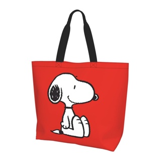 กระเป๋าช้อปปิ้ง ทรงโท้ท ขนาดใหญ่ จุของได้เยอะ ลายการ์ตูน Snoopy นํากลับมาใช้ใหม่ได้