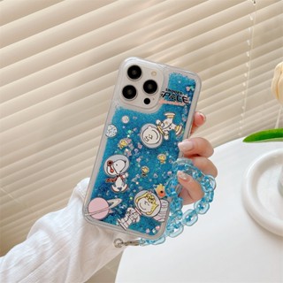 เคสโทรศัพท์มือถือ ลายนักบินอวกาศ Snoopy มีทรายไหล แต่งกลิตเตอร์ พร้อมสายคล้องมือ สําหรับ Huawei Nova Y90 Y70 Plus 11 10 9 8 7 Pro SE 7i 6 SE 5T