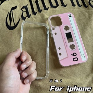 2 In 1 เคสโทรศัพท์มือถือใส แบบหนา กันกระแทก ลายเทปสีชมพู สําหรับ Iphone 14 14pro 13 12 11 12pro Promax 7 8 6 6s PLUS SE2 SE3 MINI