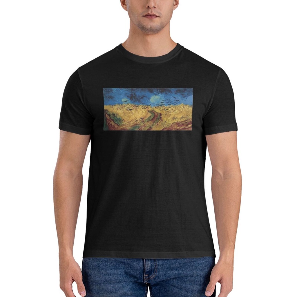เสื้อยืด พิมพ์ลาย Vincent Van Gogh Wheat Field With Crows คุณภาพสูง เหมาะกับของขวัญ สําหรับผู้ชาย