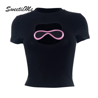 Sweeticme ใหม่ เสื้อยืดลําลอง คอกลม แขนสั้น เข้ารูป เซ็กซี่ แฟชั่นสําหรับสตรี 2023