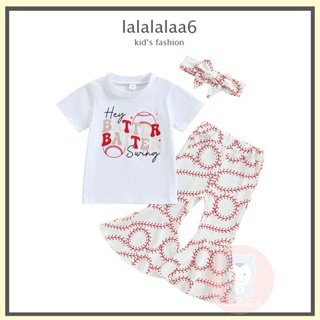 Laa6- เสื้อท็อปลําลอง พิมพ์ลายตัวอักษร และกางเกงขายาว และที่คาดผม แฟชั่นฤดูร้อน สําหรับเด็กผู้หญิง