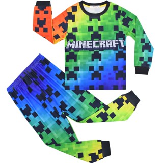 Minecraft ชุดนอน เสื้อแขนยาว กางเกงขายาว สองชิ้น สําหรับเด็ก