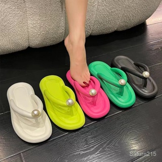 💥พร้อมส่ง💥ลูกอมสี Flip Flop ผู้หญิงฤดูร้อนแฟชั่นมุกแบนชายหาดรองเท้าคู่วันหยุดรองเท้าแตะ SF2CZ017