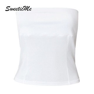 Sweeticme ใหม่ เสื้อท็อปส์ แขนกุด สีพื้น แบบสวมหัว สําหรับผู้หญิง 2022