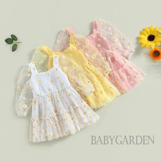 Babygarden-3 เดือน -3 ปี เด็กผู้หญิง เจ้าหญิง ทรงเอ เดรสหรูหรา พิมพ์ลายดอกเดซี่ แขนยาว ตาข่าย Tulle ชุดปาร์ตี้