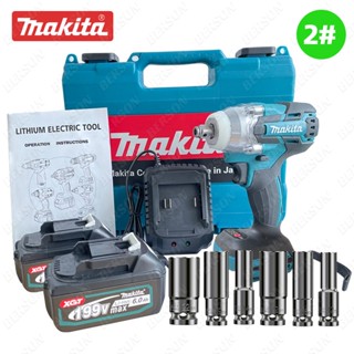 Super Tools Makita ประแจไฟฟ้าไร้สาย 199V แบต 2ก้อน Brushless Electric Impact Wrench ประแจไฟฟ้า 2แบตเตอรี่ลิเธียม 6200rpm