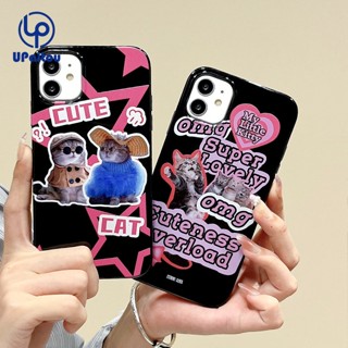 เคสป้องกันโทรศัพท์มือถือ TPU แบบนิ่ม ลายแมวน่ารัก สีดํา สําหรับ iPhone 11 14 13 12 Pro Max X Xr Xs Max 8 7 6 6s Plus SE 2020