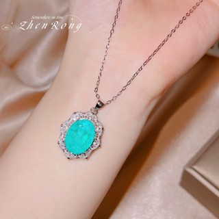 Rovski แฟชั่นเกาหลี พร้อมส่ง เครื่องประดับหรูหรา Paraiba ไพลินจี้กะรัตสูงคาร์บอนเพชรสร้อยคอสําหรับผู้หญิง