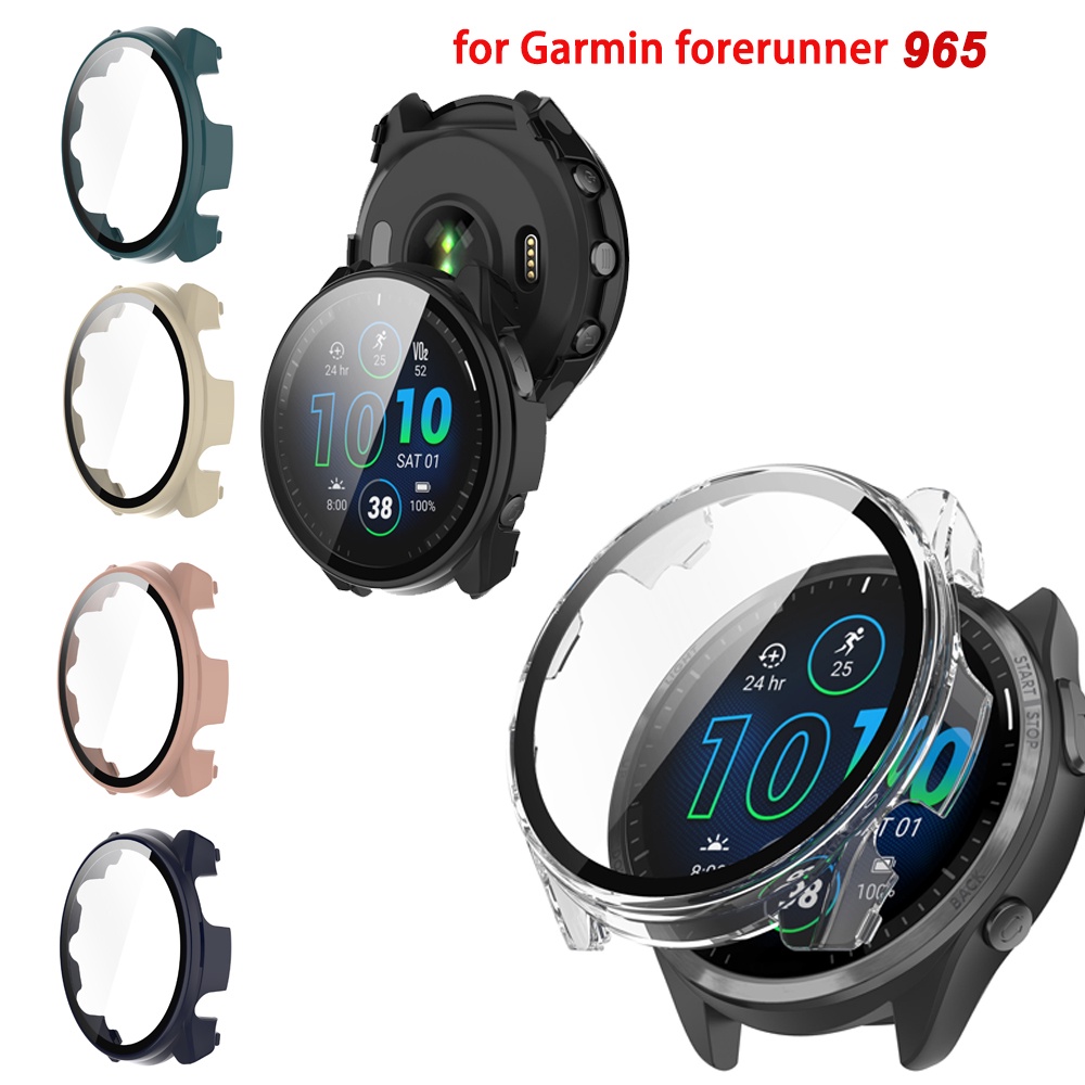 เคส + ตัวป้องกันหน้าจอ สําหรับ Garmin Forerunner 965 เคสกันกระแทก กรอบ PC แบบแข็ง + กระจกนิรภัย แบบบาง HD ป้องกันรอยขีดข่วน