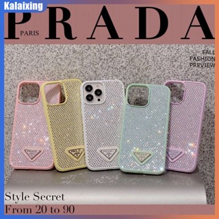 PRADA เคสโทรศัพท์มือถือ ประดับเพชรเทียม หรูหรา สําหรับ iPhone 14 Pro Max 14 Plus 12 13 Pro Max