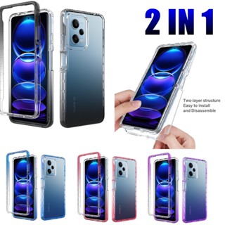 360 Full Body Double 2in 1 Clear Phone Case For Xiaomi Redmi Note 12 11 10 9 8 Pro Max 11S 10s 9S 10T K40 Pro 10A 10C 9A 9C 9T Poco M4 M3 X5 X4 Pro F3 X3 Nfc Transparent Soft Hard Shockproof Back Cover