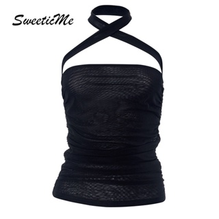 Sweeticme ใหม่ เสื้อกล้ามลําลอง สายคล้องคอ เข้ารูป สีพื้น เซ็กซี่ เข้ากับทุกการแต่งกาย แฟชั่นสําหรับสตรี 2023