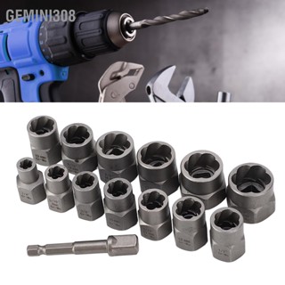 Gemini308 14 ชิ้นชุด Nut Bolt Extractor โลหะผสมเหล็กความแข็งสูง Anti Slip Remover พร้อมแถบอะแดปเตอร์ซ็อกเก็ต