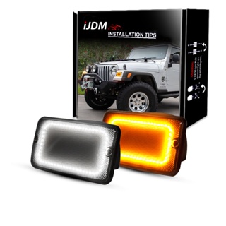 หลอดไฟเลี้ยว LED สีเหลืองอําพัน ติดกันชนหน้า สําหรับ 1997-2006 Jeep Wrangler TJ Xenon White LED as DRL 2 ชิ้น 55157033Aa, 55157032Aa, CH2521141Ch2520141