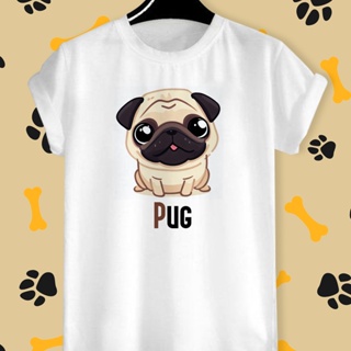 เสื้อยืดสกรีนลาย น้องหมา ปั๊ก (Pug) ผ้า TK ใส่สบาย สีสันสดใส ใส่สบาย ไม่ยืดไม่ย้วย