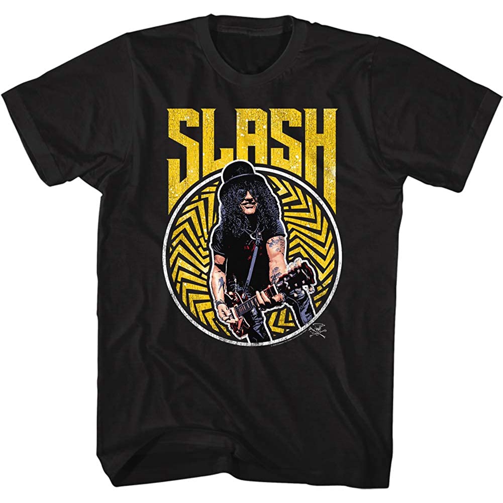 แผ่นดิน  American Classics Slash Musician Smiling Slash Playing Guitar Image เสื้อยืดแขนสั้นผู้ใหญ่ 