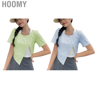 Hoomy Women Top  T Shirt Irregular Hem Easy Match Fake 2 Pieces Breathable Casual  for Holiday