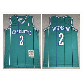 Nba Charlotte Hornets No. ไม่ซ้ําใคร เสื้อกีฬาบาสเก็ตบอล ลายทีม Johnson 2 สีเขียว สไตล์เรโทร 817972