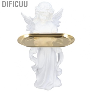 Dificuu Angel Figurine Synthetic Resin Decorative Jewelry Storage Angel Sculpture with Alloy Tray for Living Room Bedroom T