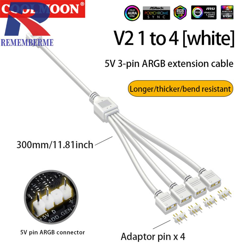 Argb ตัวแยก 5V 3PIN ตัวเชื่อมต่อ 1 ถึง 2/3/4 สายอะแดปเตอร์ สําหรับพัดลมแถบไฟ PC