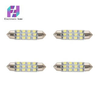 หลอดไฟโดม 12 SMD 3528 LED C5W DC 12V 42 มม. สีขาว สําหรับติดตกแต่งภายในรถยนต์ 4 ชิ้น