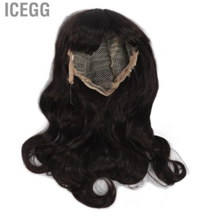 Icegg Dark Brown Long Wig  Photography Props Synthetic Wavy Soft Bangs for Cosplay Event