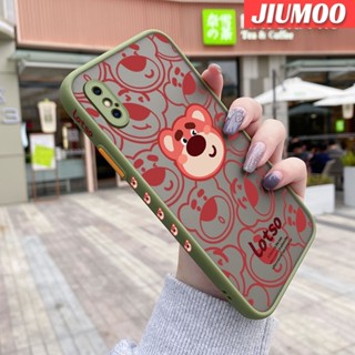 สําหรับ iPhone X Xs Xr Xs Max เคสสตรอเบอร์รี่ หมี ฝ้า ใส ขอบสี่เหลี่ยม เคส รูปแบบ ซิลิโคน กันกระแทก ป้องกัน เคสนิ่ม