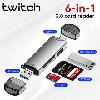 Twitch 6 in 1 อะแดปเตอร์การ์ดรีดเดอร์ OTG USB3.0 เป็น Type C Micro USB การ์ดรีดเดอร์ TF กล้อง SD ขนาดเล็ก