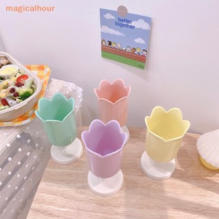 Magicalhour^^ กล่องเก็บแปรงแต่งหน้า ปากกา รูปกลีบดอกไม้ สีมาการอง สไตล์เรโทร