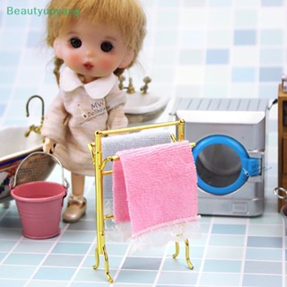 [Beautyupyang] ราวตากผ้าขนหนู โลหะ 1:12 พร้อมผ้าขนหนู 2 ชิ้น สําหรับบ้านตุ๊กตา