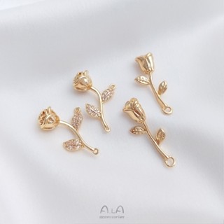 จี้สร้อยคอ ต่างหู สร้อยข้อมือ ประดับเพทาย รูปดอกกุหลาบ สามมิติ สีทอง 14k diy