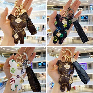 High-End Leather Keychain Men and Women Creative Bear Key Chain European and American Personality Car Key Pendant Couple Style fnc8