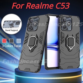 เคสโทรศัพท์มือถือ PC แข็ง แบบนิ่ม กันกระแทก พร้อมแหวนขาตั้ง สําหรับ Realme C53 RealmeC53 4G 2023