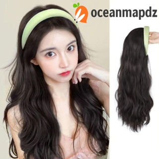 OCEANMAPDZ วิกผมสังเคราะห์ แบบครึ่งศีรษะ ไร้รอยต่อ ทนความร้อน สีดํา เครื่องประดับ สําหรับผู้หญิง