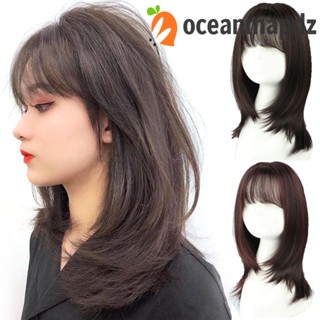 OCEANMAPDZ วิกผมสั้นตรง สีน้ําตาลเข้ม ทนความร้อน สําหรับผู้หญิง