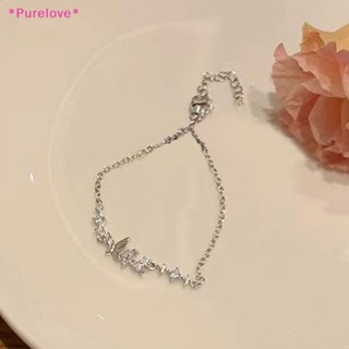 Purelove&gt; สร้อยข้อมือผีเสื้อ โซ่ สร้อยข้อมือแต่งงาน สําหรับผู้หญิง สีเงิน เครื่องประดับแฟชั่นใหม่