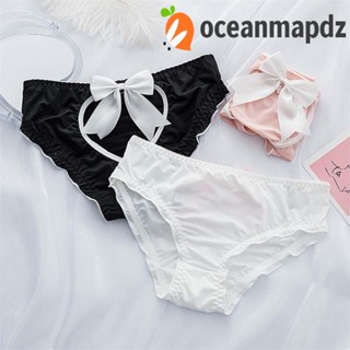 OCEANMAPDZ กางเกงชั้นใน ผ้าเรยอน เอวต่ํา แต่งรูกลวง ประดับโบว์ สําหรับผู้หญิง