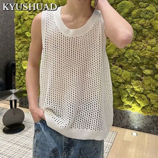 KYUSHUAD  เสื้อกั๊กถักตาข่ายแบบกลวงระดับไฮเอนด์สำหรับผู้ชายเสื้อกั๊กเสื้อกีฬาแขนกุดบาง ๆ