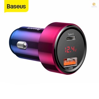 Baseus ที่ชาร์จในรถยนต์ 45W 6A USB C พร้อมเทคโนโลยีชาร์จเร็ว พอร์ตคู่ PD &amp; QC 4.0 3.0 PPS เข้ากันได้กับ iPhone Android โทรศัพท์ แท็บเล็ต หรืออุปกรณ์ USB อื่น ๆ