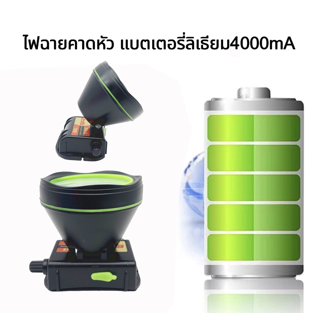 ไฟฉายแรงสูง LED หรี่แสงไฟ ชาร์จไฟได้ กันน้ำลุยฝนได้ ไฟฉายเดินป่า ไฟฉายคาดหัว 200W แบตลิเธียมไอออน หรี่แสงไฟได้ รูปที่ 5