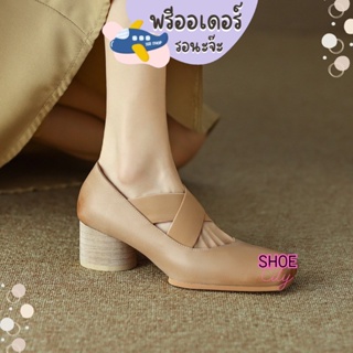 TM54 ส้นสูง 2 นิ้ว size 34-40 ส้นกลม ส้นไม้ คัทชู หัวตัด ทรงบัลเล่ห์ รองเท้าผู้หญิง พรีออเดอร์