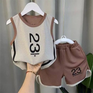 Boys Summer Vest Shorts Set Thin Boys Sports Basketball Wear Childrens Quick-Drying Baby Sleeveless Summer Fashion ThpG