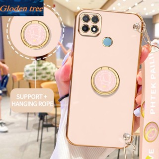 เคสโทรศัพท์มือถือ ลายต้นไม้ Gloden พร้อมขาตั้ง และสายคล้อง สําหรับ OPPO A15 A15S A54 4G